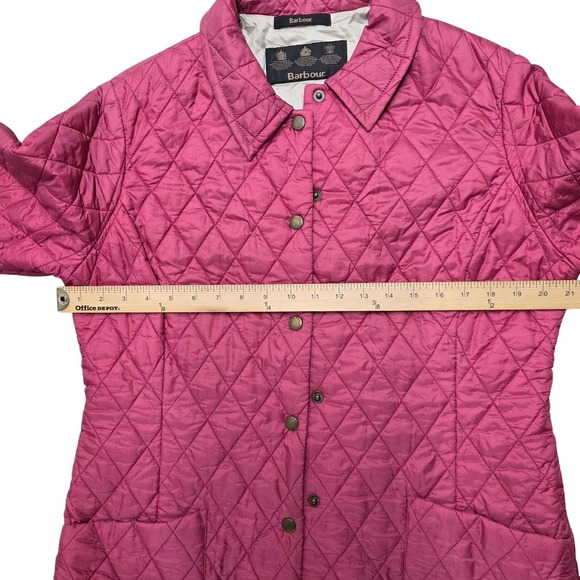 Barbour Quilted Spring Barn Chore Jacket Pink Diamond Stitch Snap Front Size‎ 10 - Picture 4 of 8